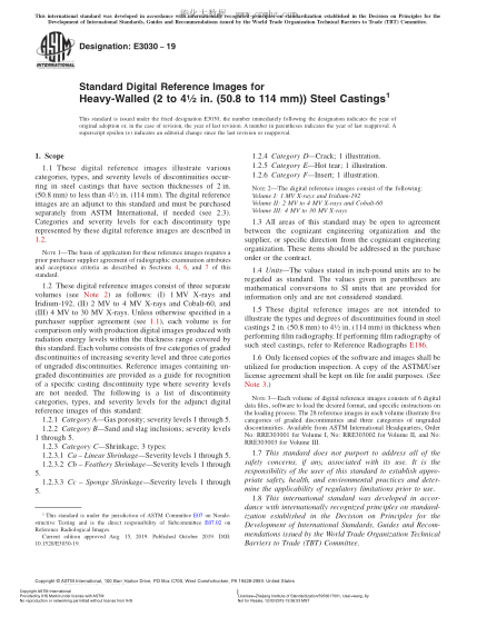 ASTM E3030-2019  Standard Digital Reference Images for Heavy-Walled (2 to 412 in. (50.8 to 114 mm)) Steel Castings