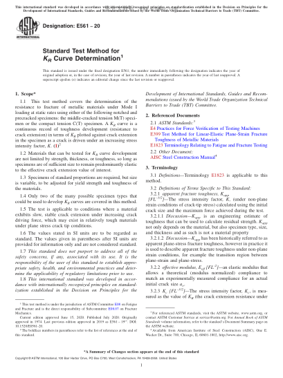 ASTM E561-2020  Standard Test Method for KR Curve Determination