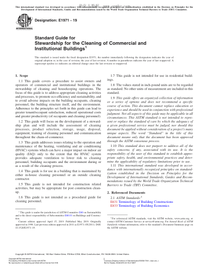 ASTM E1971-2019 商業(yè)和機(jī)構(gòu)建筑物清潔管理指南 Standard Guide for Stewardship for the Cleaning of Commercial and Institutional Buildings