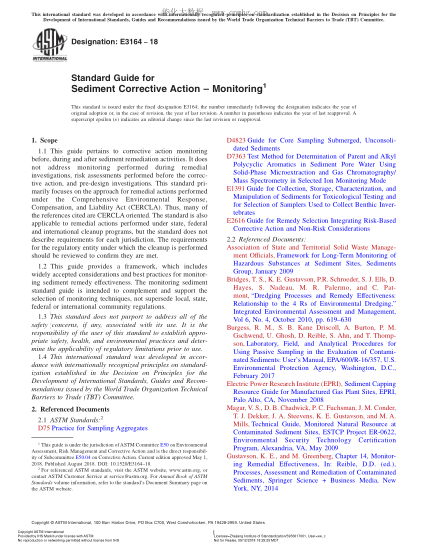 ASTM E3164-2018  Standard Guide for Sediment Corrective Action – Monitoring