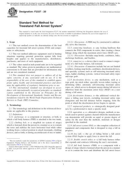 ASTM F2337-2020  Standard Test Method for Treestand Fall Arrest System