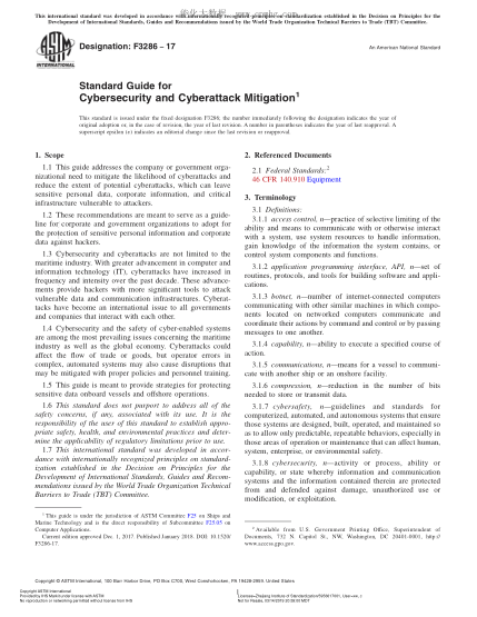 ASTM F3286-2017 網(wǎng)絡安全和網(wǎng)絡攻擊緩解指南 Standard Guide for Cybersecurity and Cyberattack Mitigation