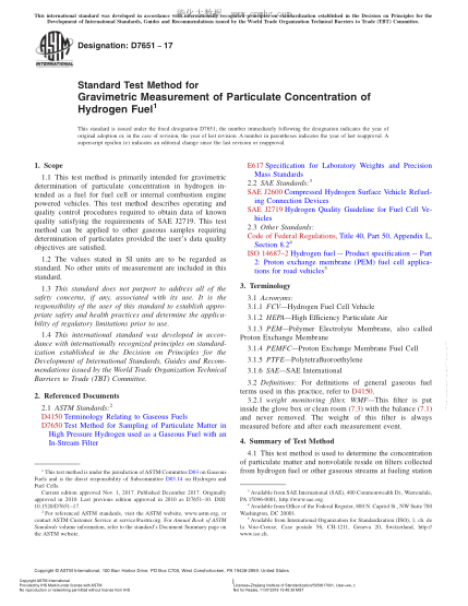 ASTM D7651-2017 重力測量氫燃料顆粒濃度的試驗方法 Standard Test Method for Gravimetric Measurement of Particulate Concentration of Hydrogen Fuel