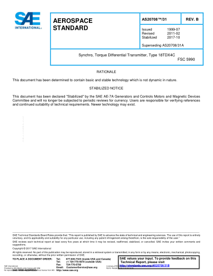 SAE AS20708/31B-2017  Synchro,Torque Differential Transmitter,Type 18Tdx4C