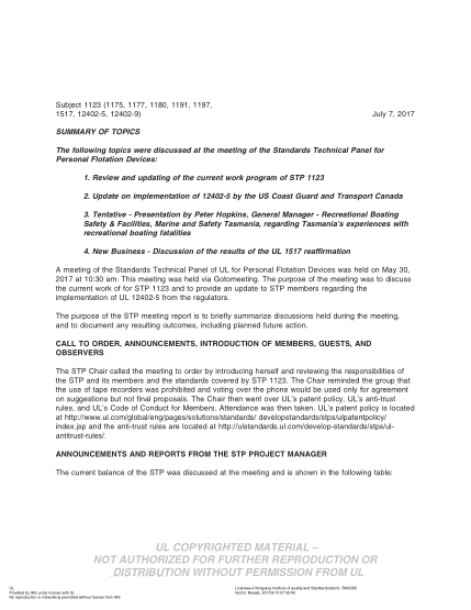 UL 1517 BULLETIN/2-2017  Ul Standard For Safety Hybrid Personal Flotation Devices