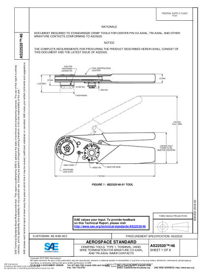 SAE AS22520/46-2018  Crimping Tools,Type I,Hand,Wire,Termination For Wire Barrel Size 10 Power Contacts