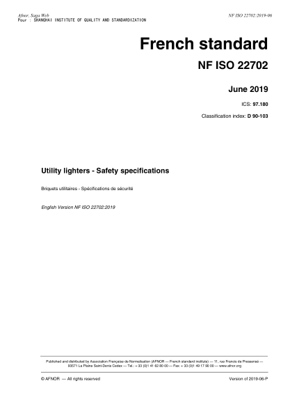 NF D90-103-2019   Utility lighters - Safety specifications