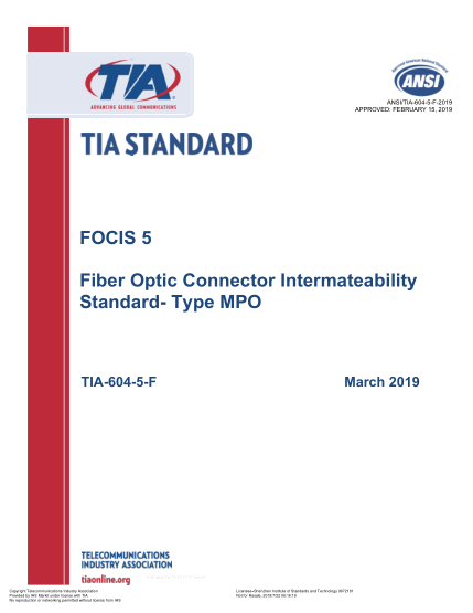 TIA 604-5-F-2019  Focis 5 Fiber Optic Connector Intermateability Standard- Type Mpo