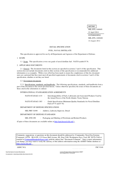 NAVY MIL-DTL-16884N-2014  Fuel,Naval Distillate