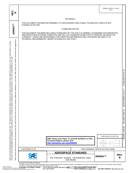 SAE AS9463B-2018  Pin, Straight, Headed, .186 Diameter, Cres, Uns S66286
