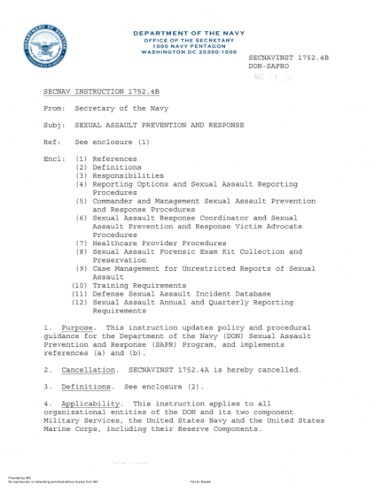 NIDS SECNAV 1752.4B-2013  (Don-Sapro) Sexual Assault Prevention And Response
