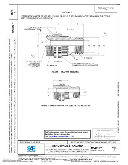 SAE MA2113C-2017  (R) Adapter,Assembly - Port Connection Ring Locked To 60° Flareless Tube End,Metric