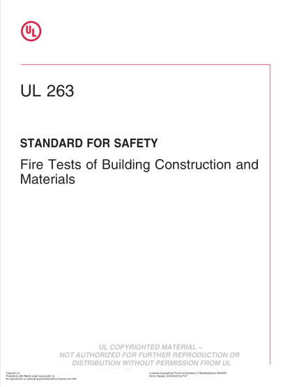 UL 263-2011 房屋建筑和材料的防火試驗 UL Standard for Safety Fire Tests of Building Construction and Materials Fourteenth Edition