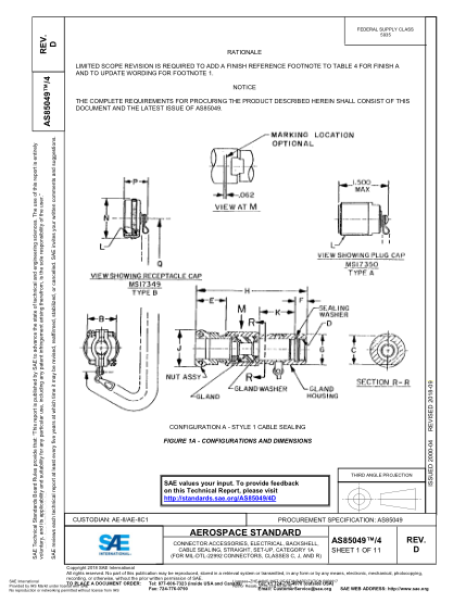 SAE AS85049/4D-2018  Connector Accessories, Electrical, Backshell, Cable Sealing, Straight, Set-Up, Category 1A (For Mil-Dtl-22992 Connectors, Classes C, J, And R)