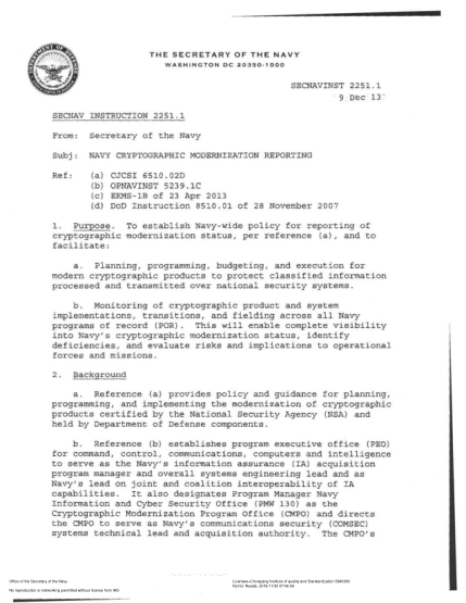 NIDS SECNAV 2251.1-2013  Navy Cryptographic Modernization Reporting