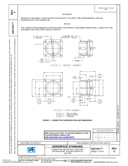 SAE AS31021C-2017  Connector,Receptacle,Electric,Box Mounting,Solder Contacts,An Type