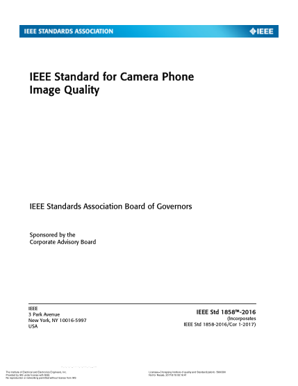 IEEE 1858-2016   Camera Phone Image Quality (Incorporating Corrigendum 1: 2017)