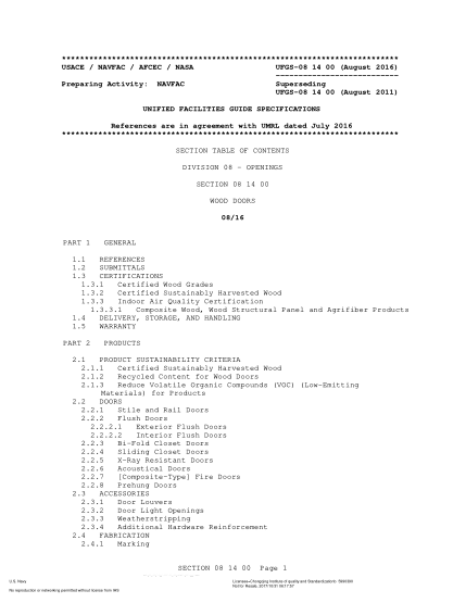 NAVY UFGS-08 14 00-2016   Wood Doors (Incorporating Change 1: August 1,2018)