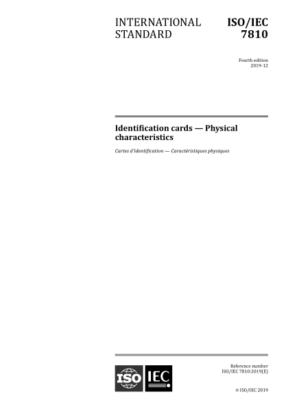 ISO/IEC 7810-2019 識(shí)別卡--物理屬性 Identification cards &mdash; Physical characteristics