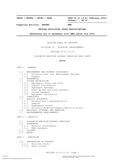 NAVY UFGS-32 01 13.63-2016   Gilsonite Modified Asphalt Emulsion Seal Coats (Incorporating Change 1 - 08/1/2016)