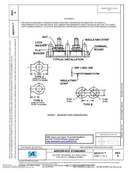SAE AS33731A-2018  (R) Strip, Mounting, Nut Insulating, For As27212 Terminal Board