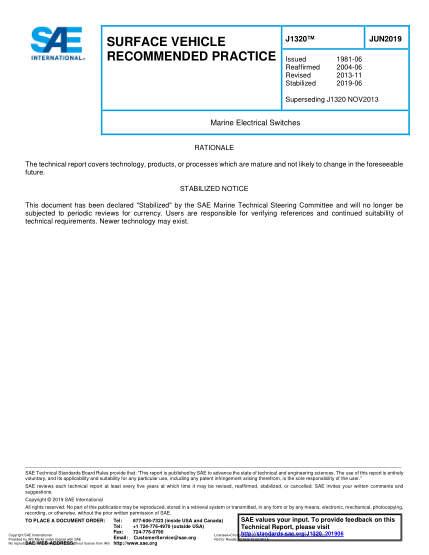 SAE J1320-2019  Marine Electrical Switches