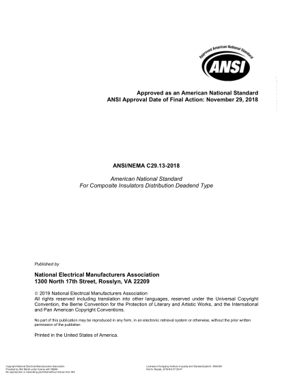 NEMA C29.13-2018  American National Standard For Composite Insulators Distribution Deadend Type