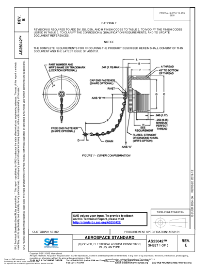 SAE AS25042E-2019  (R) Cover, Electrical As50151 Connector, Plug, An Type