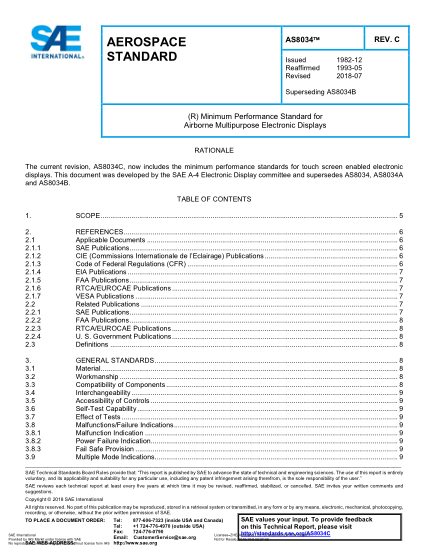 SAE AS8034C-2018  (R) Minimum Performance Standard For Airborne Multipurpose Electronic Displays