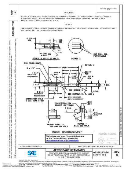 SAE AS39029/56B-2018  Contacts, Electrical Connector, Socket Crimp Removable (For Mil-Dtl-38999 Series I, Iii, And Iv Connectors)