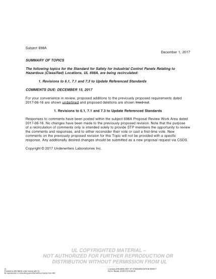 UL 698A BULLETIN/2-2017  UL Standard for Safety Standard for Industrial Control Panels Relating to Hazardous (Classified) Locations (COMMENTS DUE: DECEMBER 15, 2017)