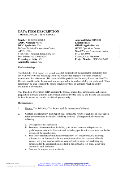 NAVY DI-SESS-81628A-2015  Reliability Test Report