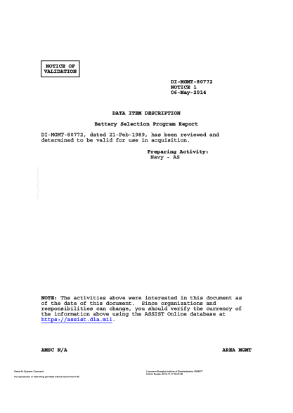 NAVY DI-MGMT-80772 VALID NOTICE 1-2014  Battery Selection Program Report