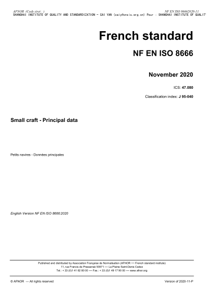 NF J95-040-2020  Small craft - Principal data