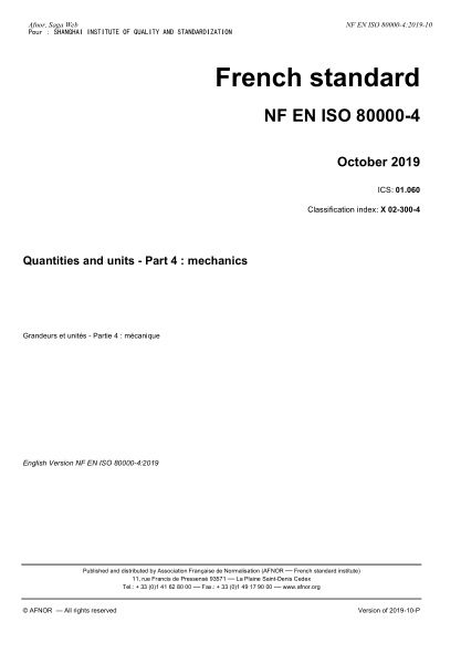 NF EN ISO 80000-4-2019  Quantities and units - Part 4 : mechanics