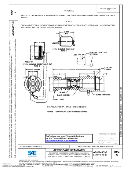 SAE AS85049/5C-2018  Connector Accessories, Electrical, Backshell Cable Sealing, Straight, Step-Down, Category 1A (For Mil-Dtl-22992 Connectors, Classes C, J, And R)