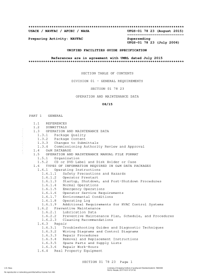 NAVY UFGS-01 78 23-2015  Operation and maintenance data