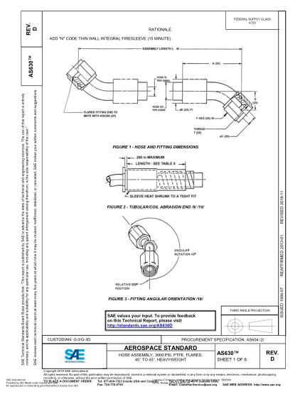 SAE AS630D-2018  Hose Assembly, 3000 Psi, Ptfe, Flared, 45° To 45°, Heavyweight