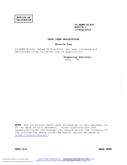 NAVY DI-MGMT-81930 VALID NOTICE 1-2018  Missile Log