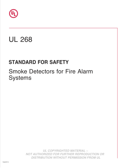 UL 268-2016  Ul Standard For Safety Smoke Detectors For Fire Alarm Systems (Seventh Edition)