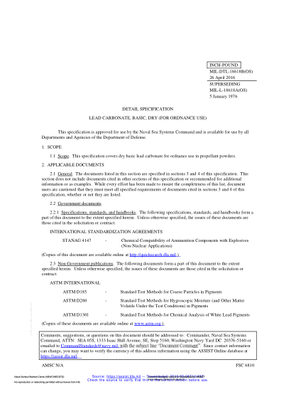 NAVY MIL-DTL-18618B-2016  Lead Carbonate,Basic,Dry (For Ordnance Use)