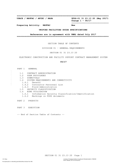 NAVY UFGS-01 31 23.13 20-2017   Electronic Construction And Facility Support Contract Management System (Incorporating Change 2: May 1, 2018)