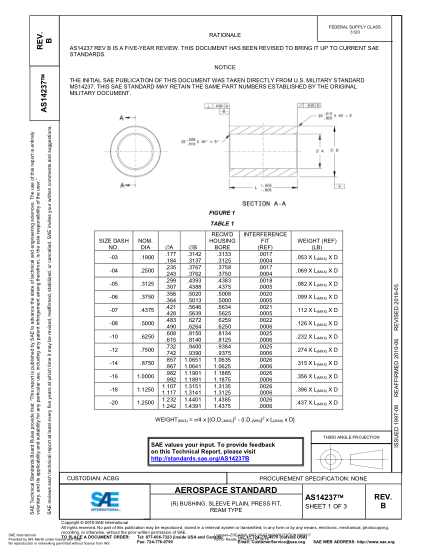 SAE AS14237B-2018  (R) Bushing, Sleeve Plain, Press Fit, Ream Type