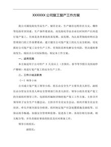 XX化工企業(yè)復(fù)工復(fù)產(chǎn)工作方案（19頁）docx