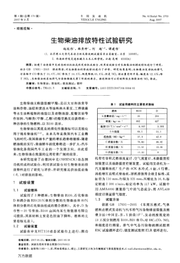生物柴油排放特性試驗研究