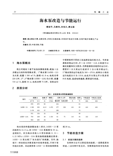 海水泵改造與節(jié)能運行