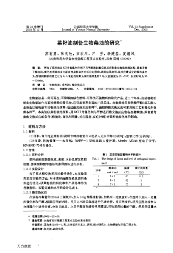 菜籽油制備生物柴油的研究