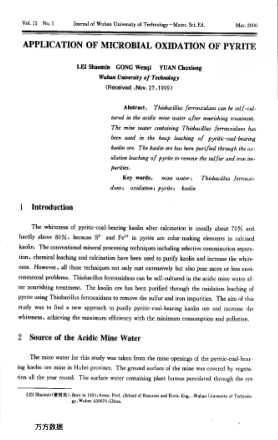APPLICATION OF MICROBIAL OXIDATION OF PYRITE