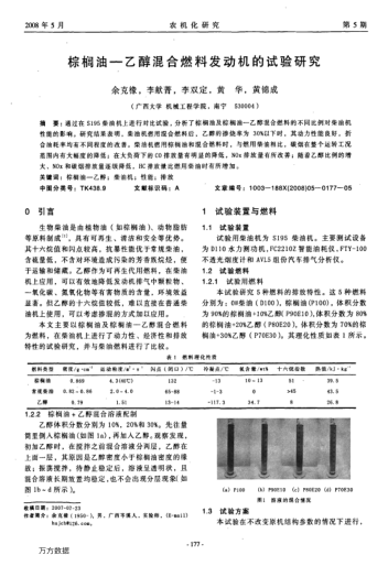 棕櫚油-乙醇混合燃料發(fā)動(dòng)機(jī)的試驗(yàn)研究