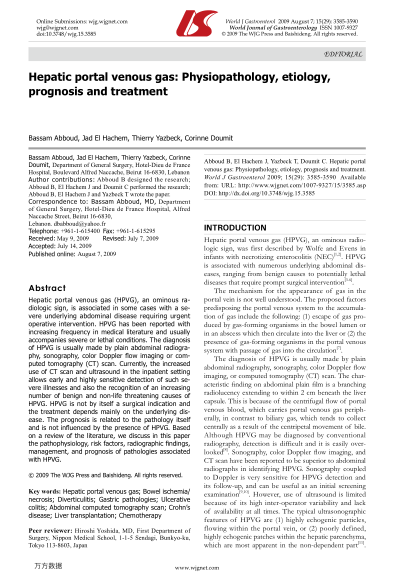 Hepatic portal venous gas: Physiopathology, etiology, prognosis and treatment